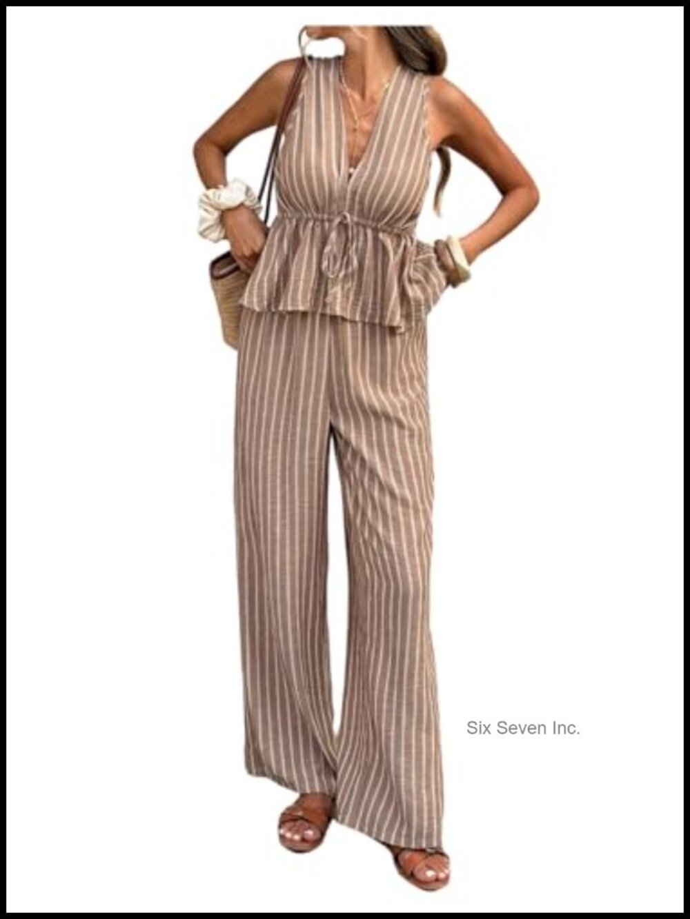 2 Piece Babydoll Tank Top and Wide Leg Pants Set Sleeveless Peplum Loungewear
